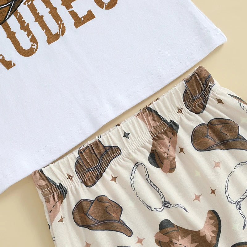 Infant Cowboy Style Shirt and Shorts Set for Little Boys Western Theme Outfit with Letter Print Tee and Boot Shorts 2 Piece