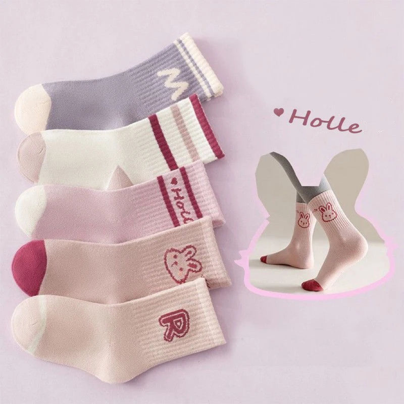 5 Pairs Kids Boys Girls Socks Children Baby Toddler Sport Socks School Students Spring Autumn Soft Cotton Fashion Mid Tube Socks