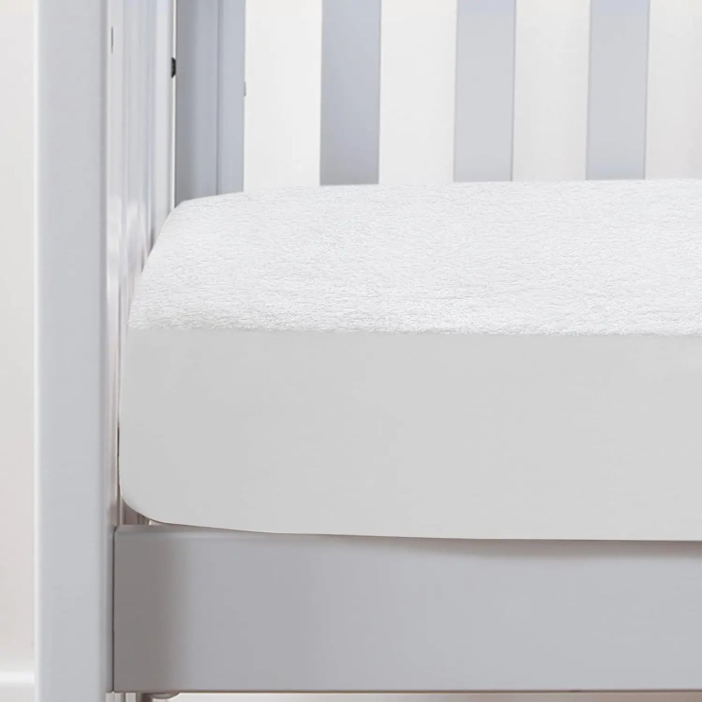 Waterproof Crib Mattress Protector, Breathable Noiseless Cover for Kids, Fitted Sheet with Elastic Skirt, 2 Pack