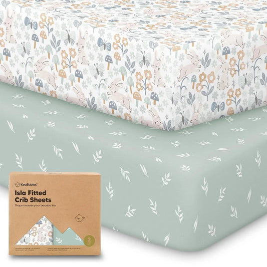 2-Pack Bamboo Viscose Fitted Crib Sheets for Standard Baby Beds, Soft & Cozy Neutral Design