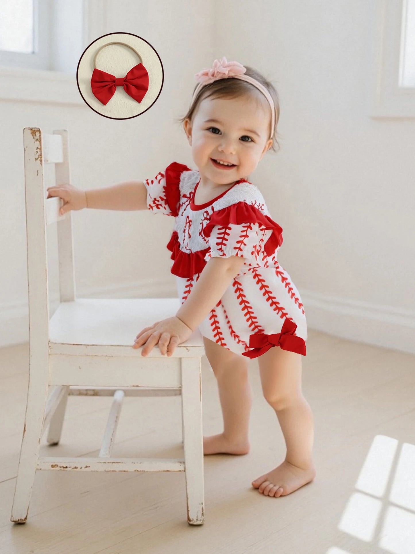 Adorable Infant Floral Romper with Matching Bow Headband Set for Summer Sleeveless Jumpsuit Outfit for Baby Girl