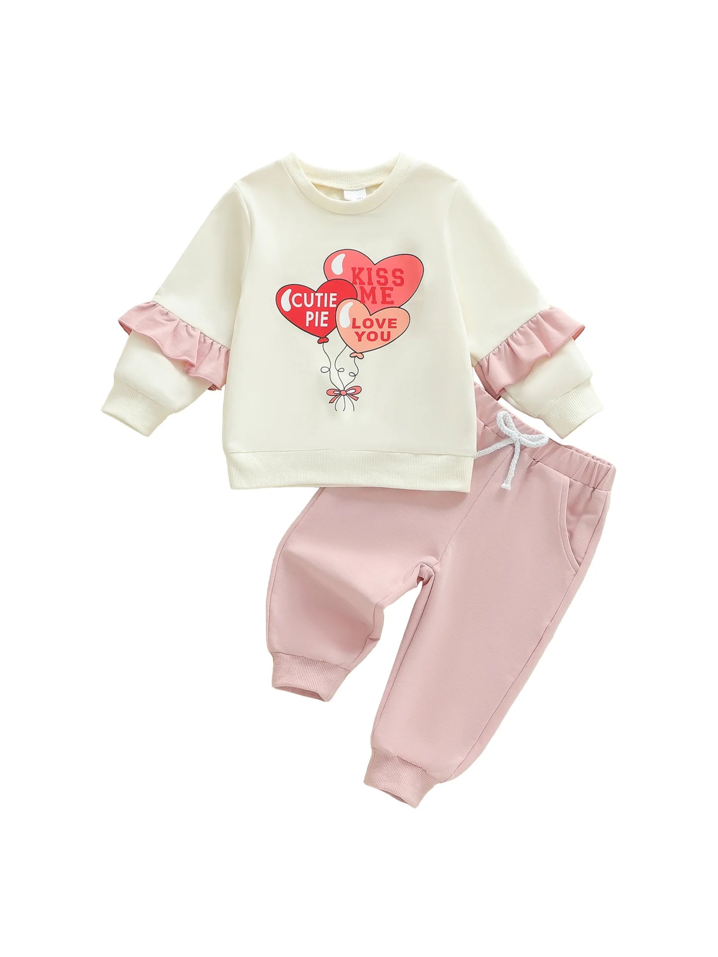 Toddler Girl Valentine s Day Clothes Set Long Sleeve Heart Print Sweatshirt Pants Outfit Baby Girl Clothing