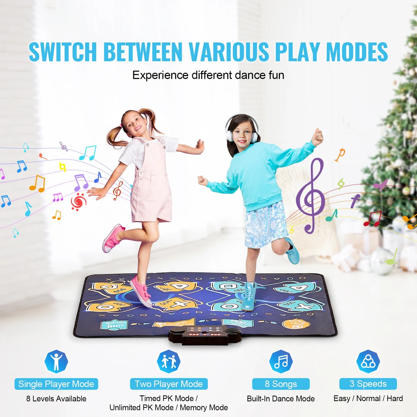 SucceBuy Kids Electronic Dance Mat 8-Button Music Dancing Play Pad Educational Toys with Single/Two Player Modes for Girls Gifts
