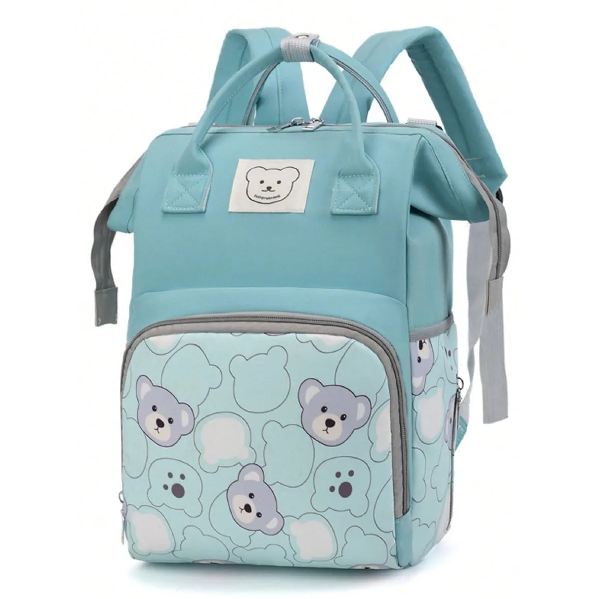 Bear Print Diaper Bag Backpack for Mom Dad, Fashionable Mommy Bag with Insulate Pocket, Large Capacity Diaper Bag for  Boy Girl