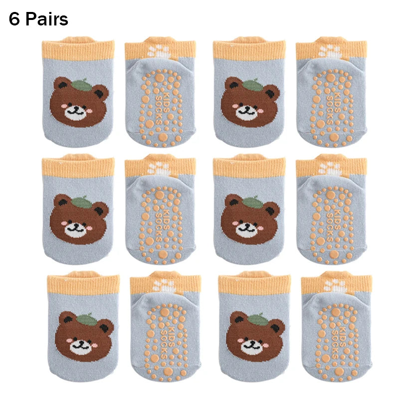 6 Pairs Spring Summer Kids Cotton Socks Children Autumn Cute Cartoon Animal Pattern Comfy Breathable Baby Non-slip Floor Socks