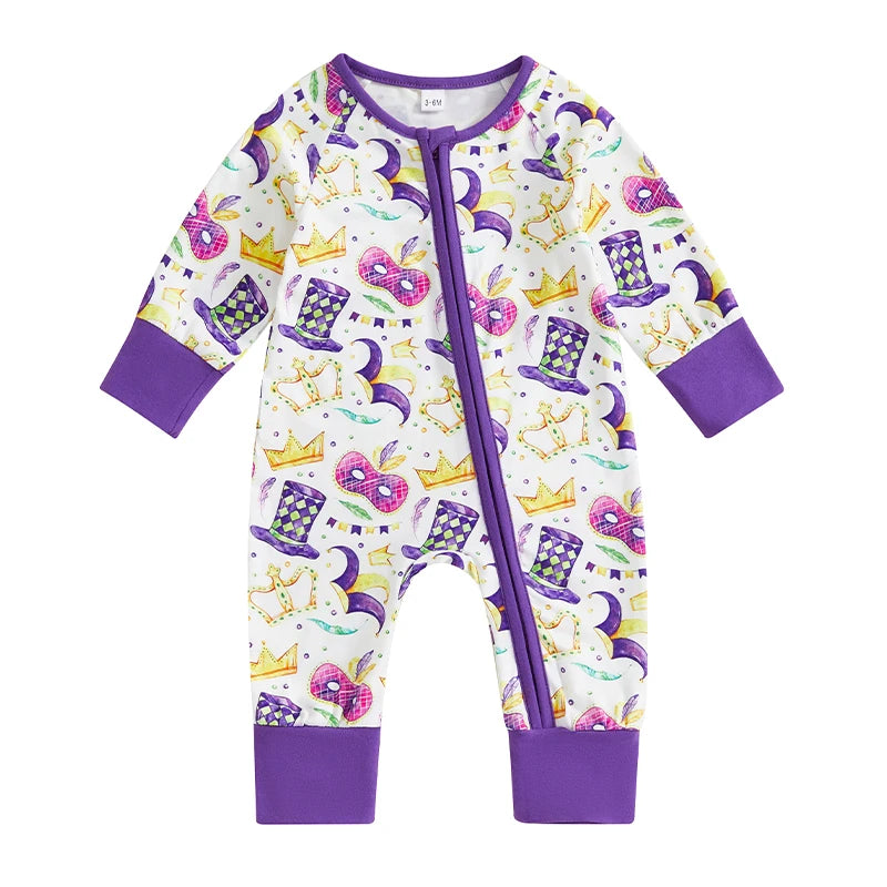 Adorable Unicorn Print Hooded Romper with Matching Booties and Mittens for Infants and Toddlers