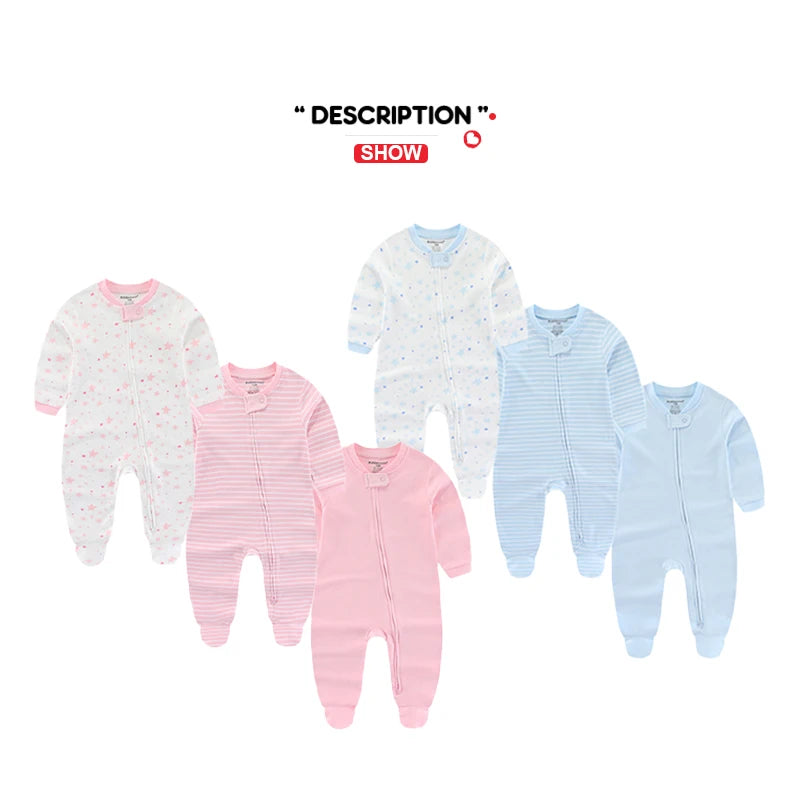 3 Pcs/lot Autumn Winter Solid Zipper Baby Boy Girl Rompers 100%Cotton Soft Newborn Clothes Baby Shower Gifts