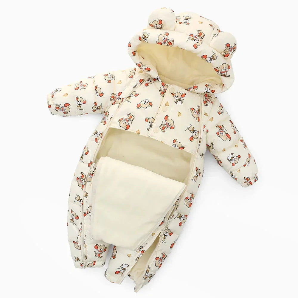 2025 Autumn Winter Baby Snowsuit - Hooded Plus Velvet Warm Rompers for Toddler Boys & Girls (0 - 5T)