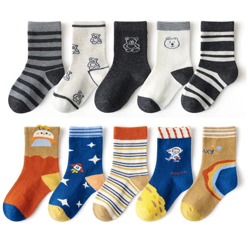5/10 pairs/lot Kids Socks Sets for Boys 2025 Cartoon Dinosaur Print Children Ankle Short Breathable Cotton Toddler Floor Sock