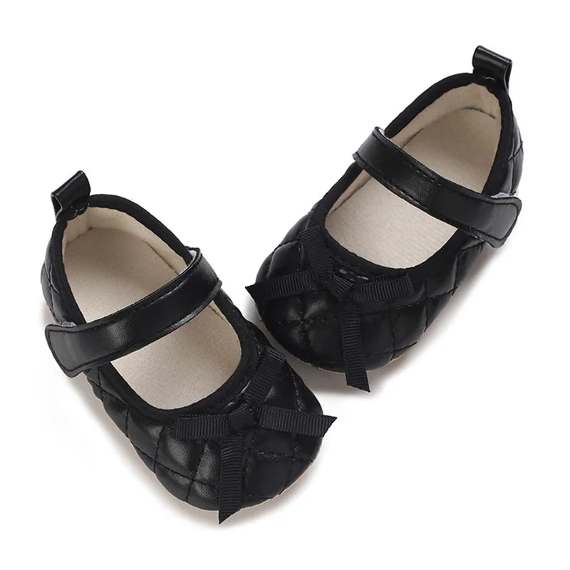 Infant Girls Sparkly Mary Jane Shoes Shiny PU Leather Bowknot Non-slip Sole First Steps Shoes for Baby Girls