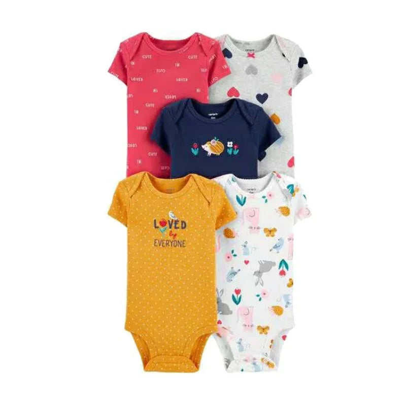 5PCS/Lot Baby Bodysuits Newborn Baby Boy Girl Clothes Fashion Short Sleeve 100% Cotton Baby Jumpsuit Summer Baby Clothing 0-24M