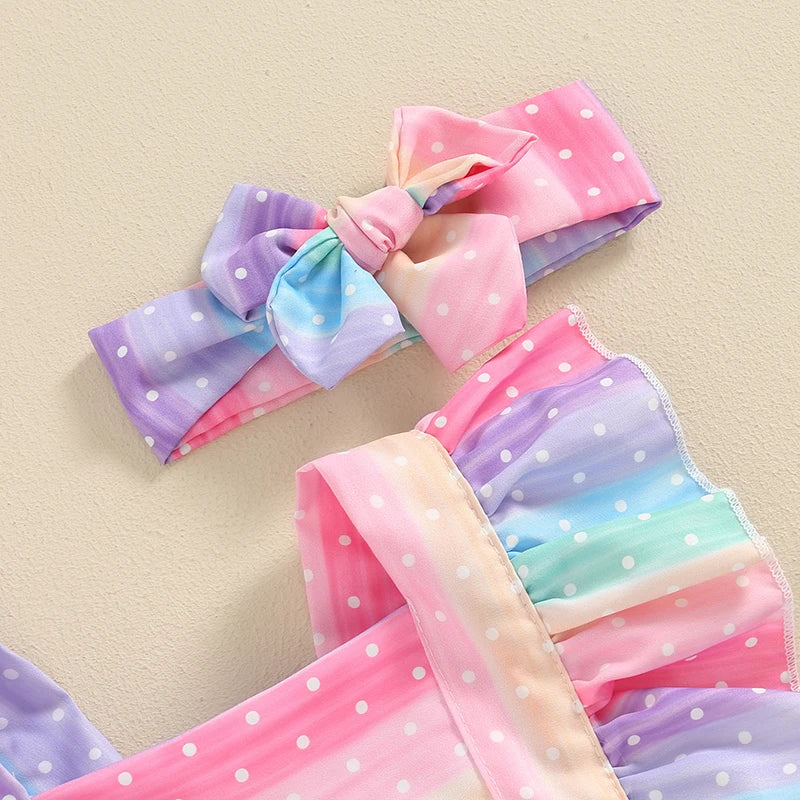 Toddler Girl Floral Print Sleeveless Romper Dress with Matching Headband Set Adorable Summer Outfit for Baby Girls