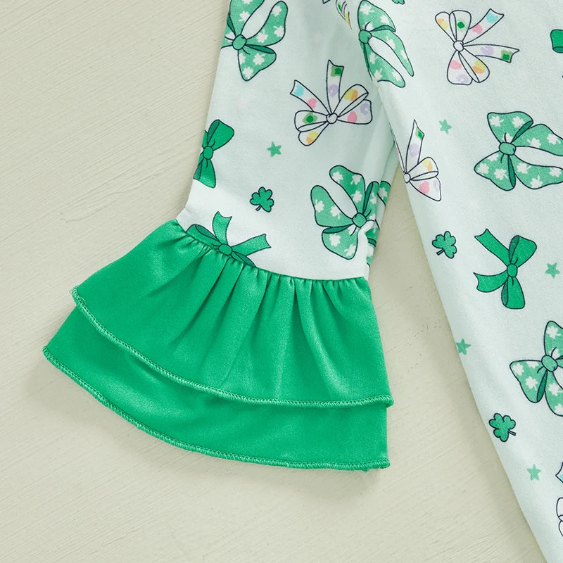 Adorable Baby Girls St Patrick s Day Shamrock Romper with Ruffle Sleeves and Matching Headband Set for Infant Toddler