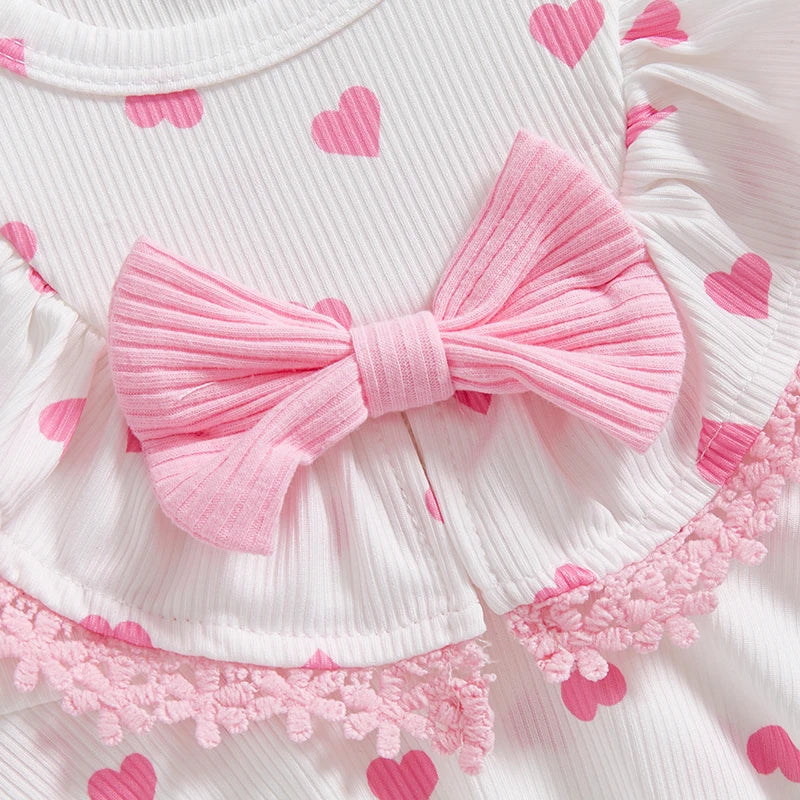 Adorable Baby Girl Set Sleeveless Heart Strawberry Print Romper Dress with Matching Bowknot Hairband - Cute Summer Outfit