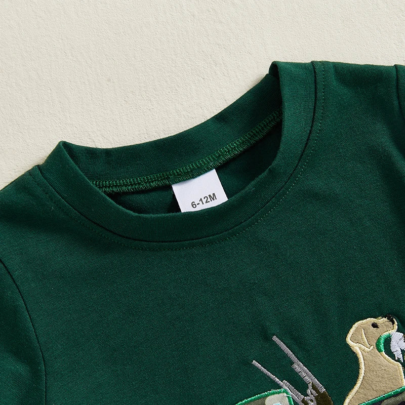 Toddler Boy Summer Outfit Dinosaur Print Short Sleeve T-shirts and Denim Shorts 2 Piece Set for Baby Boys