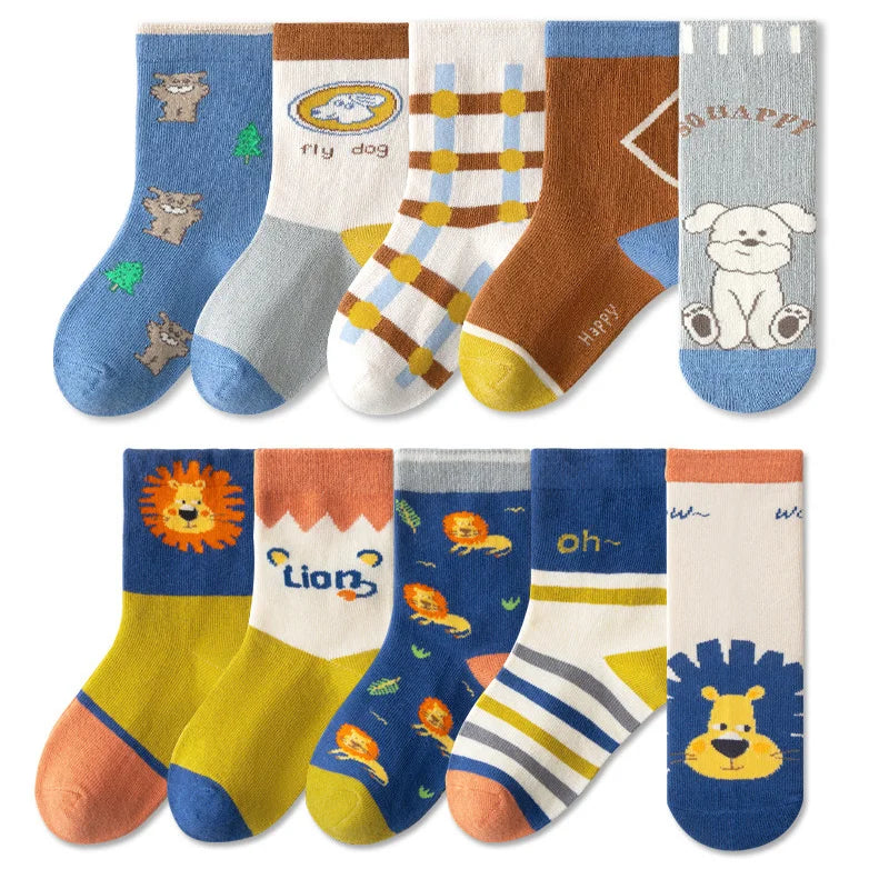 5/10 pairs/lot Kids Socks Sets for Boys 2025 Cartoon Dinosaur Print Children Ankle Short Breathable Cotton Toddler Floor Sock