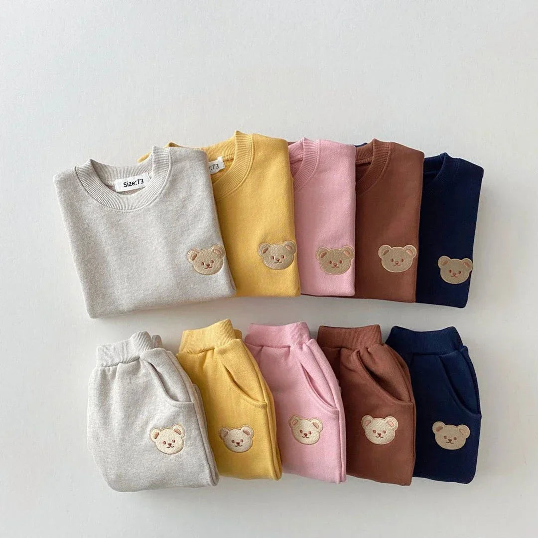 INS Newborn Infant Children's Cotton Bear Round-Neck Sweatshirt Sports Set Baby Casual Cartoon Two-Piece Set