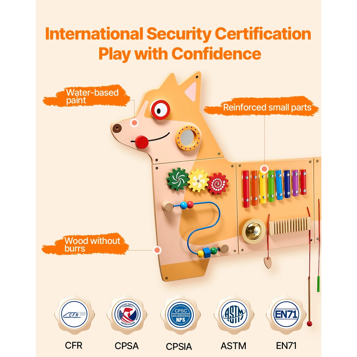 SucceBuy Puppy Kids Wall Busy Panels 12 Activities Board Montessori Sensory Learning Activity Center for Children Playroom Toys