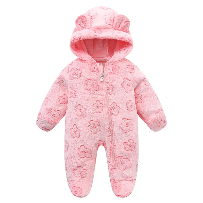 Soft Flannel Warm Baby Rompers - Autumn Winter Cartoon Bodysuit for Newborn Boys & Girls, 0-12M Infant Clothing