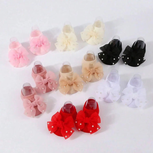 Soft Baby ulle Bow with Pearl Embellishments Socks  Ideal for Birthday & Photoshoot baby socks