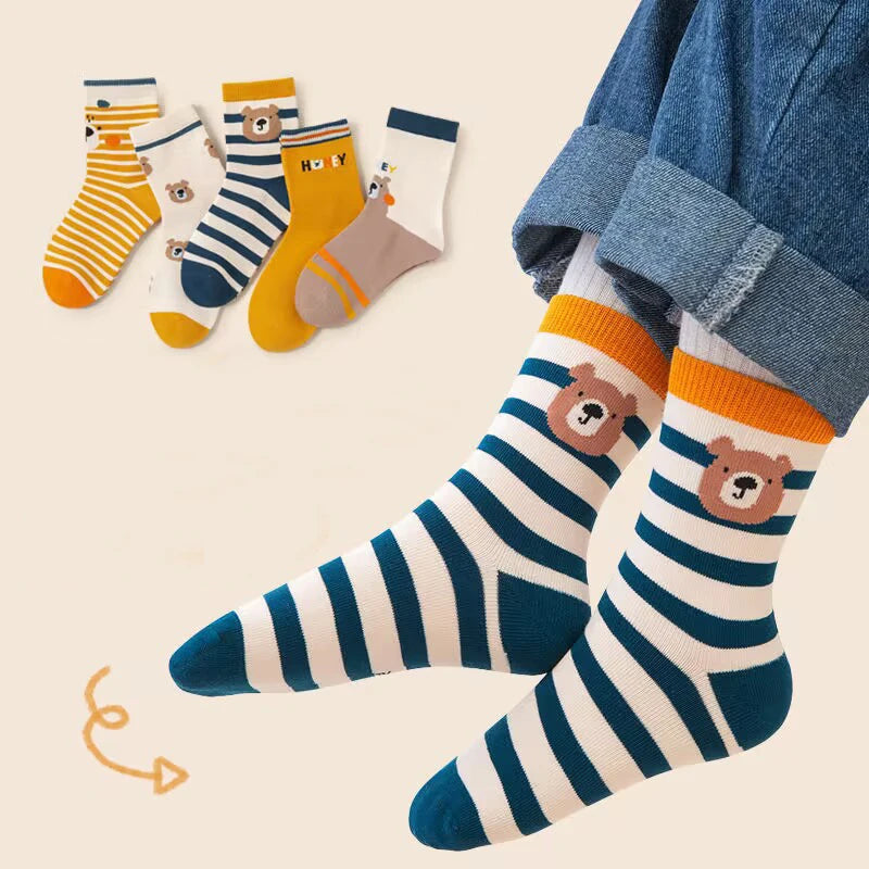 5 Pairs Kids Boys Girls Socks Children Baby Toddler Sport Socks School Students Spring Autumn Soft Cotton Fashion Mid Tube Socks