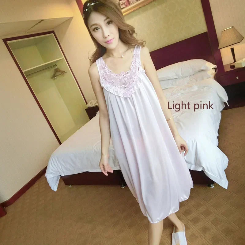 Large Sexy Night Dress Ice Silk Satin Sleepwear Female Nightgown Women Sleeping Dresses Plus Size Night Shirts