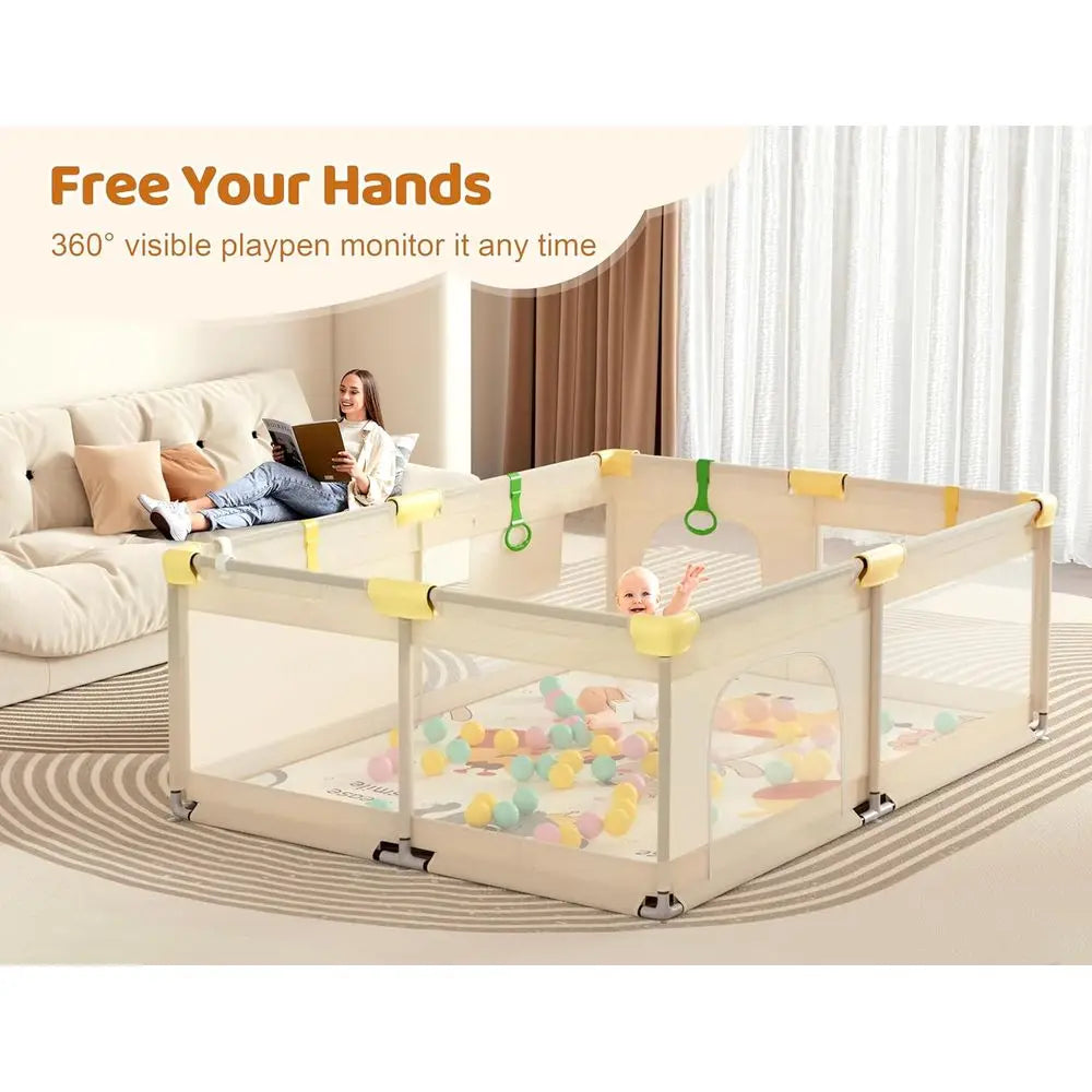 Extra Large 71x59 Toddler Playpen with Mat, Play Yard for Indoor and Outdoor Play and Rest