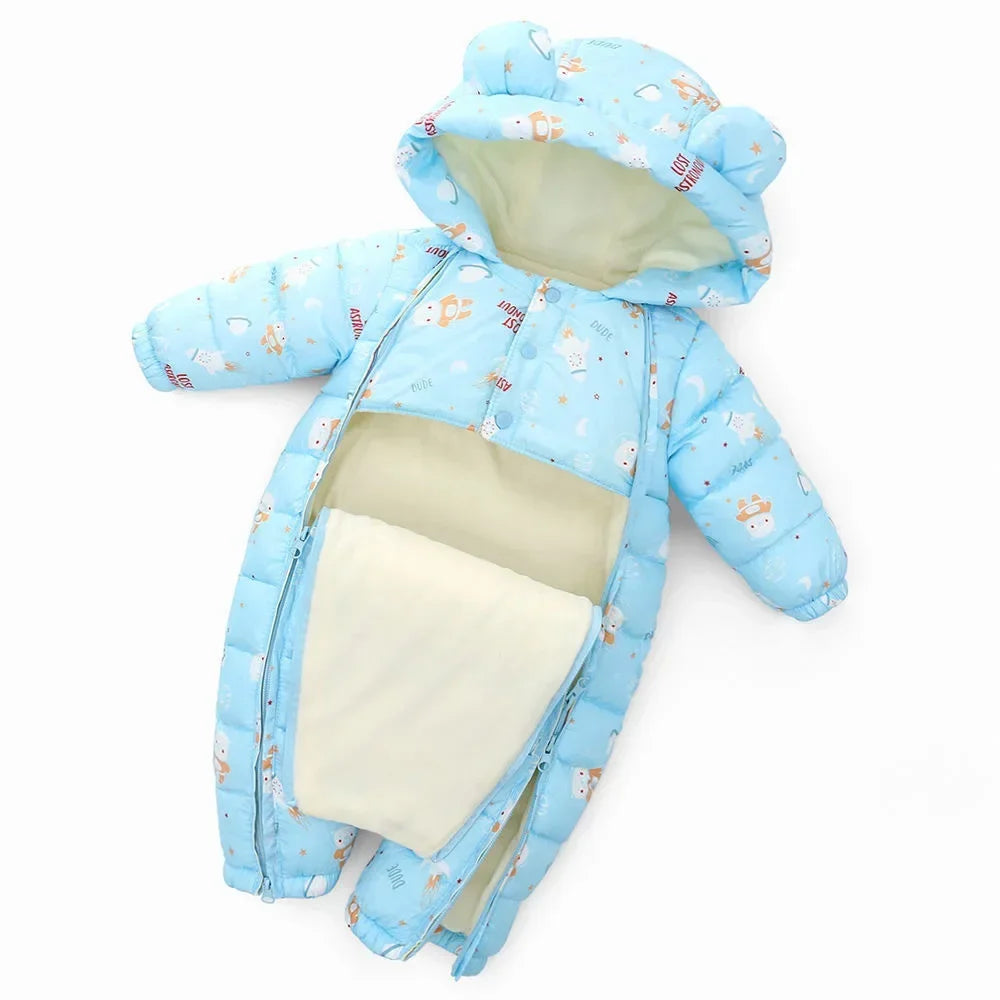 2025 Autumn Winter Baby Snowsuit - Hooded Plus Velvet Warm Rompers for Toddler Boys & Girls (0 - 5T)