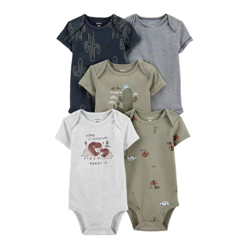 5PCS/Lot Baby Bodysuits Newborn Baby Boy Girl Clothes Fashion Short Sleeve 100% Cotton Baby Jumpsuit Summer Baby Clothing 0-24M