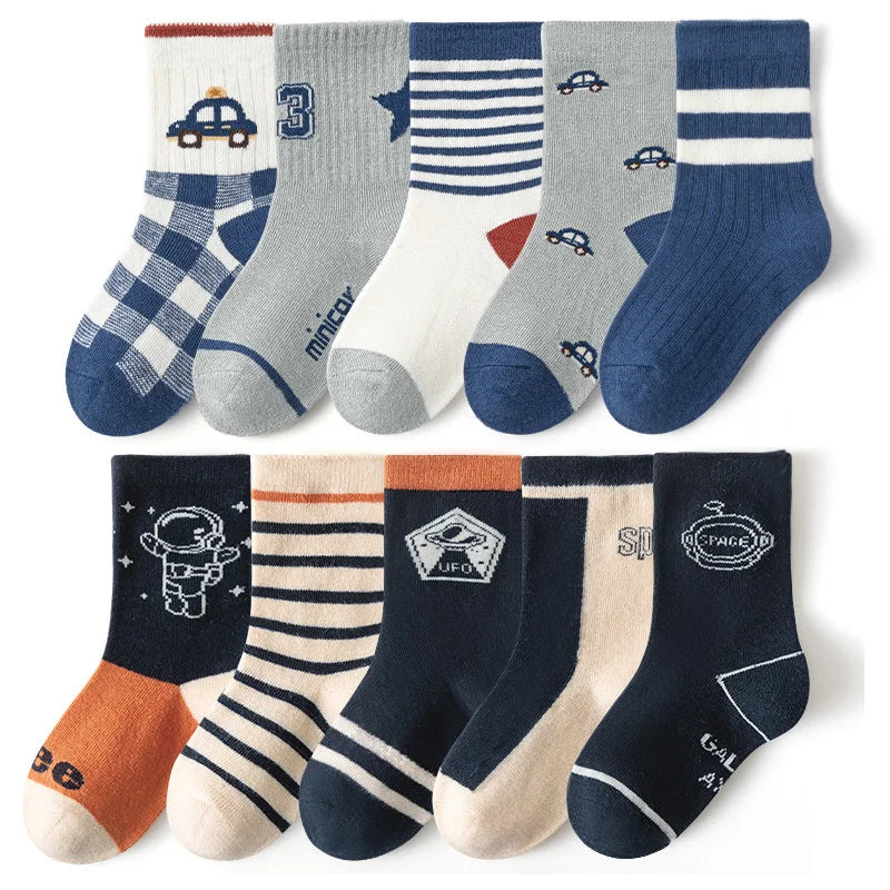 5/10 pairs/lot Kids Socks Sets for Boys 2025 Cartoon Dinosaur Print Children Ankle Short Breathable Cotton Toddler Floor Sock