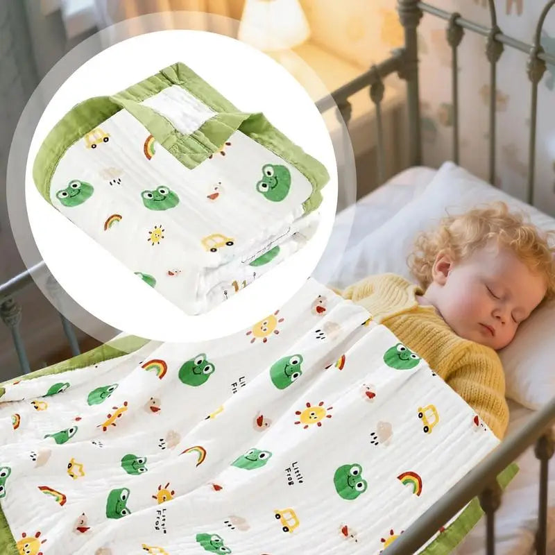 Muslin Blanket Crib Blankets For Toddler Breathable Lightweight Air Conditioning Quilt Cartoon Patterns Soft Fabric For Playtime