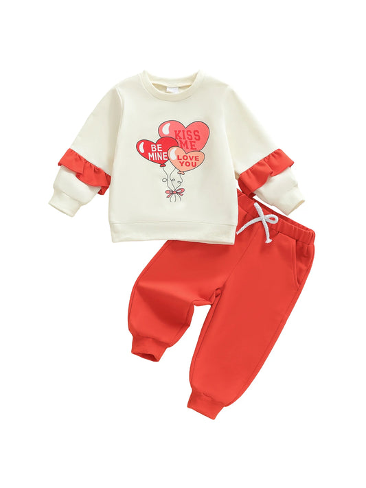 Toddler Girl Valentine s Day Clothes Set Long Sleeve Heart Print Sweatshirt Pants Outfit Baby Girl Clothing