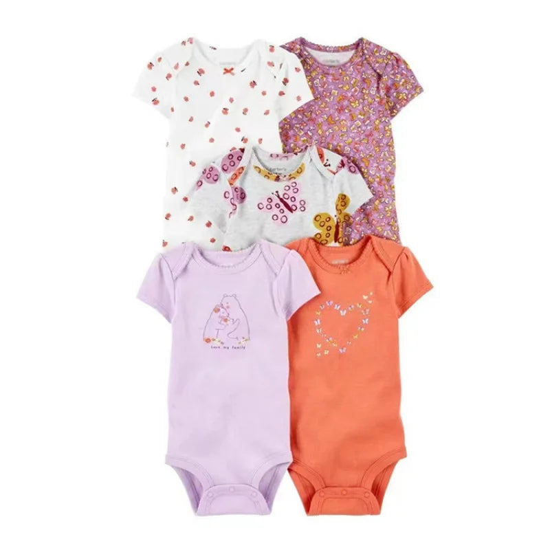 5PCS/Lot Baby Bodysuits Newborn Baby Boy Girl Clothes Fashion Short Sleeve 100% Cotton Baby Jumpsuit Summer Baby Clothing 0-24M