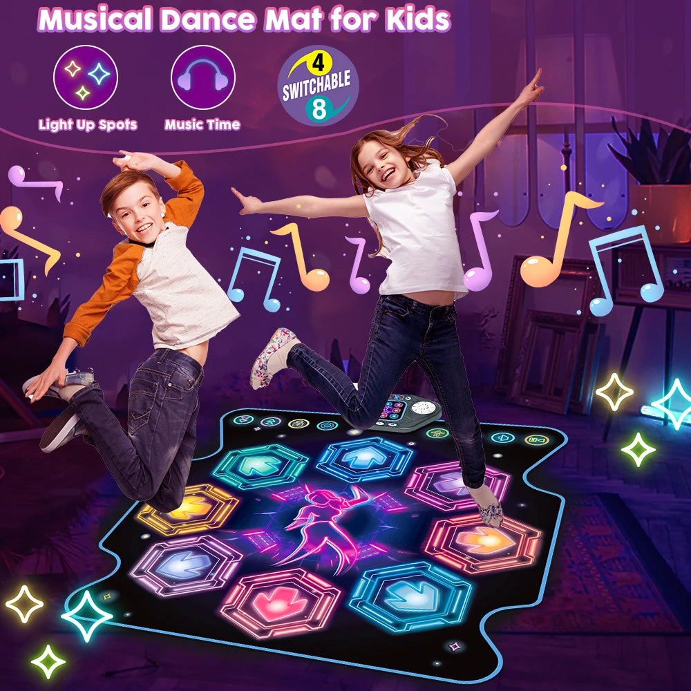 VATOS Dance Mat for Kids 27 Levels 8 LED Keys Bluetooth 5 Game Modes Built-in Music Ages 3+ Years