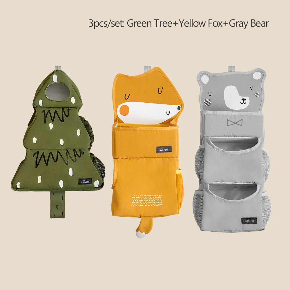 Sunveno Cartoon Baby Crib Hanging Storage Bag, Multi-functional Organizer for Baby Supplies Baby Room Decor