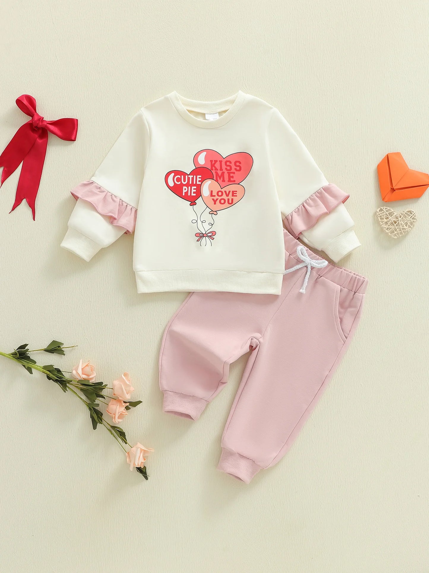Toddler Girl Valentine s Day Clothes Set Long Sleeve Heart Print Sweatshirt Pants Outfit Baby Girl Clothing