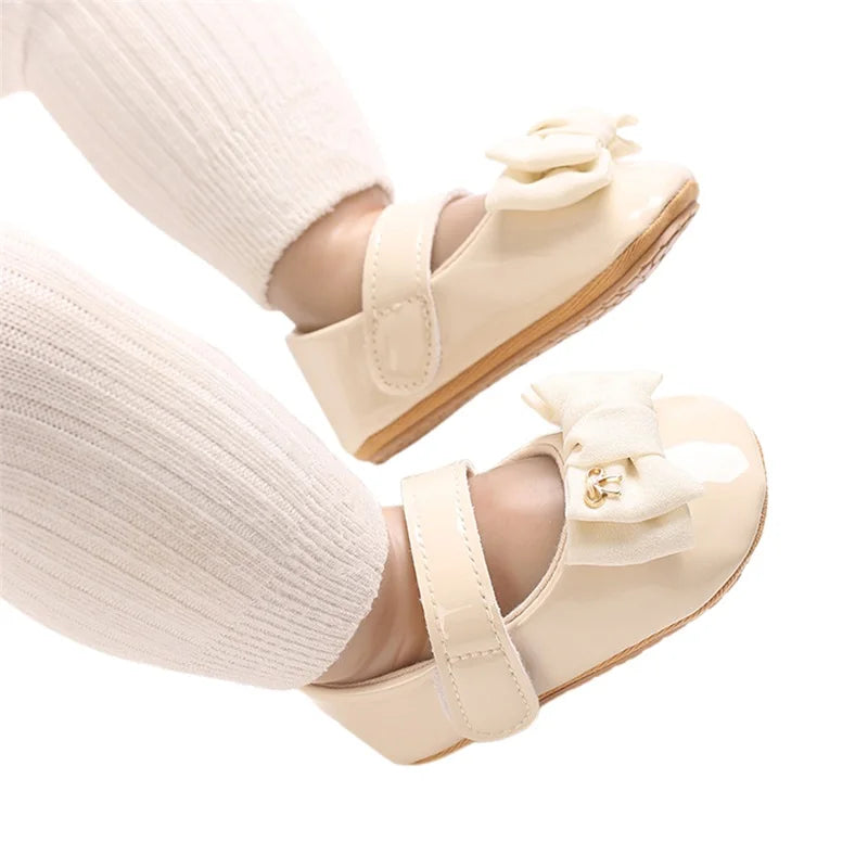 Infant Girls Bowknot Mary Jane Flats with Non-Slip Sole Cute Princess Dress Shoes for Newborns Adorable Crib Shoes