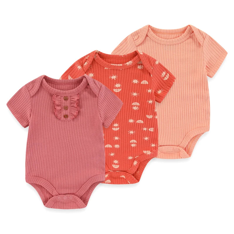 Kiddiezoom unisex summer three piece fashionable cartoon boy and girl jumpsuit 100% pure cotton comfortable newborn set