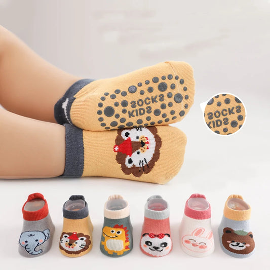 6 Pairs Spring Summer Kids Cotton Socks Children Autumn Cute Cartoon Animal Pattern Comfy Breathable Baby Non-slip Floor Socks