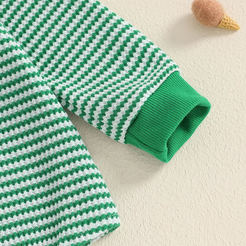 Infant Hooded Jumpsuit with Shamrock Print and Kangaroo Pocket Cozy Irish Baby Romper Long Sleeve  Sweatshirt