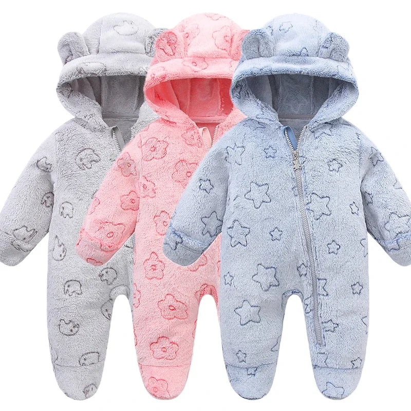 Soft Flannel Warm Baby Rompers - Autumn Winter Cartoon Bodysuit for Newborn Boys & Girls, 0-12M Infant Clothing
