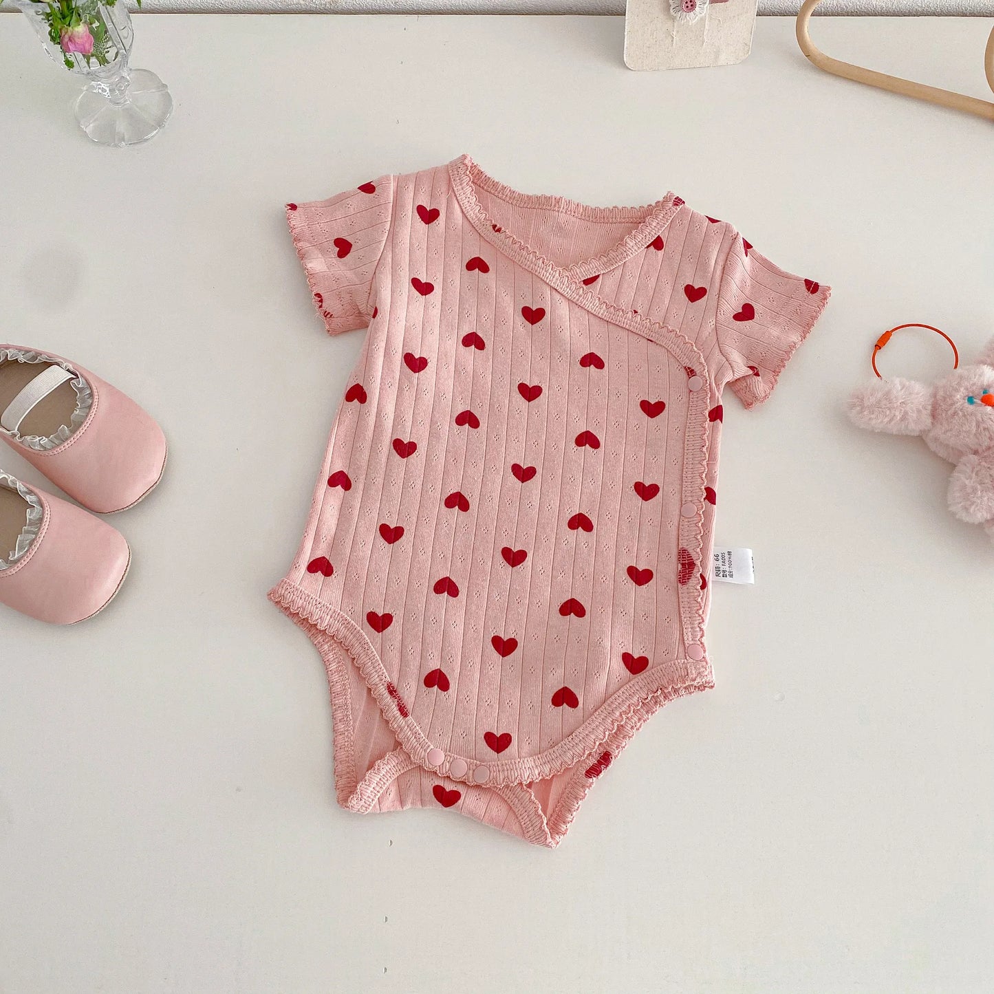 0-2 Y Summer Baby Girls Clothes Full Of Heart Print Toddler Bodysuit Infant Girls One Piece Toddler Girls Outfit