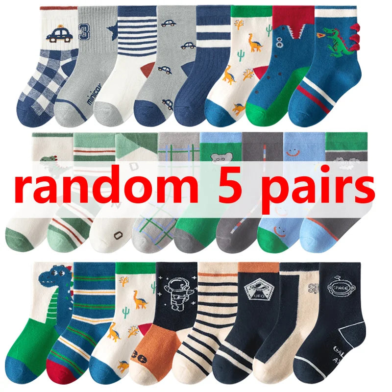 5/10 pairs/lot Kids Socks Sets for Boys 2025 Cartoon Dinosaur Print Children Ankle Short Breathable Cotton Toddler Floor Sock