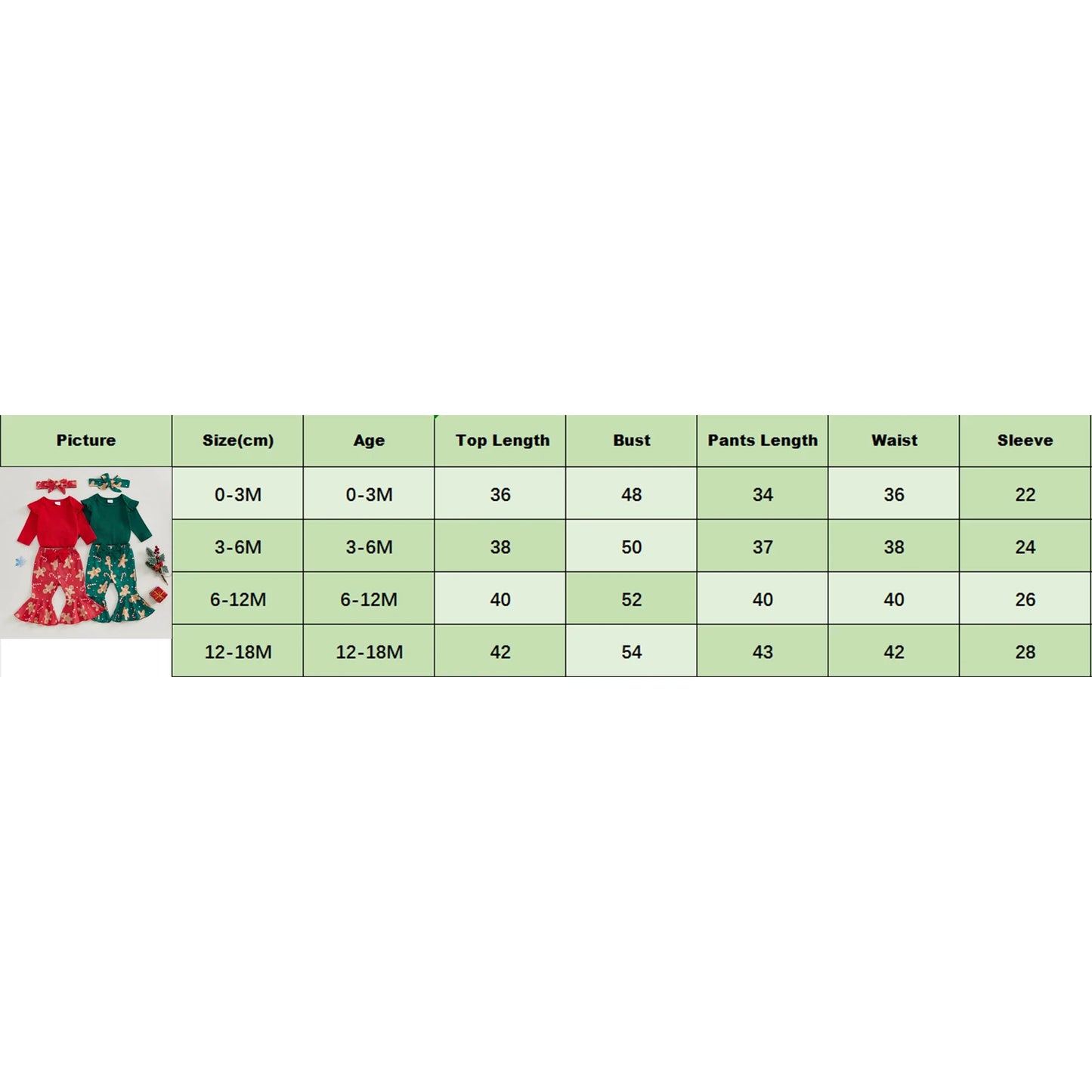 Baby Girl Christmas Outfits Solid Color Long Sleeve Romper Gingerbread Man Print Flare Pants Headband 3Pcs Clothes Set