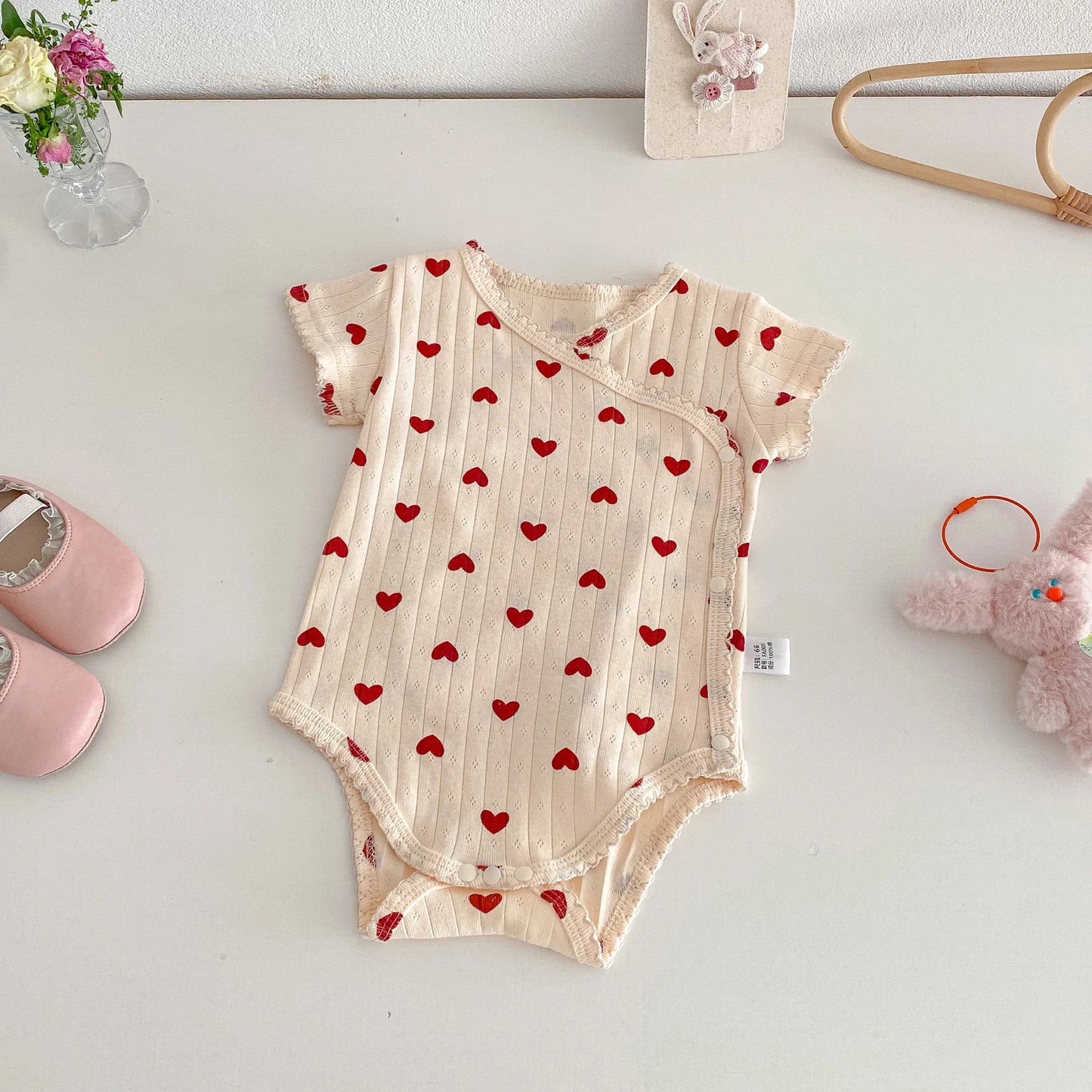 0-2 Y Summer Baby Girls Clothes Full Of Heart Print Toddler Bodysuit Infant Girls One Piece Toddler Girls Outfit