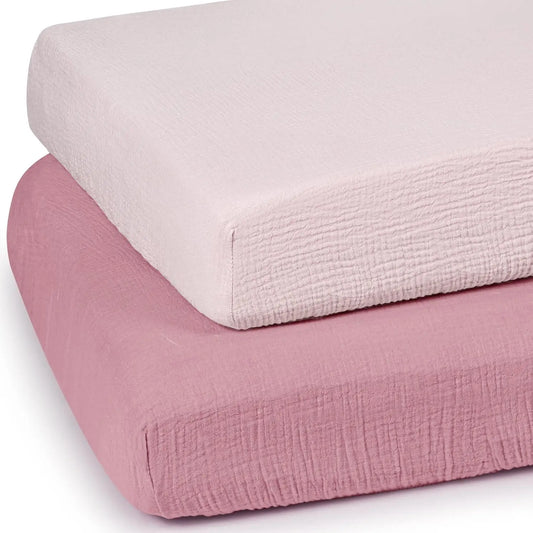 Soft Cotton Fitted Mini Crib Sheets for Boys and Girls, 2-Pack, Breathable and Easy Care