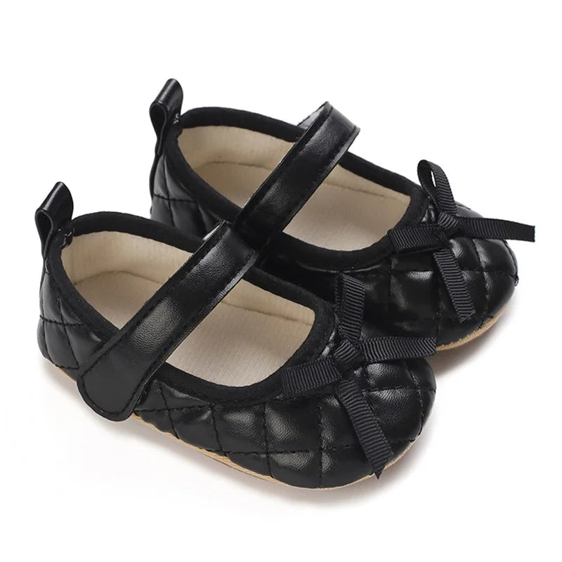 Infant Girls Sparkly Mary Jane Shoes Shiny PU Leather Bowknot Non-slip Sole First Steps Shoes for Baby Girls