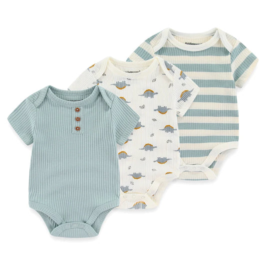 Kiddiezoom unisex summer three piece fashionable cartoon boy and girl jumpsuit 100% pure cotton comfortable newborn set