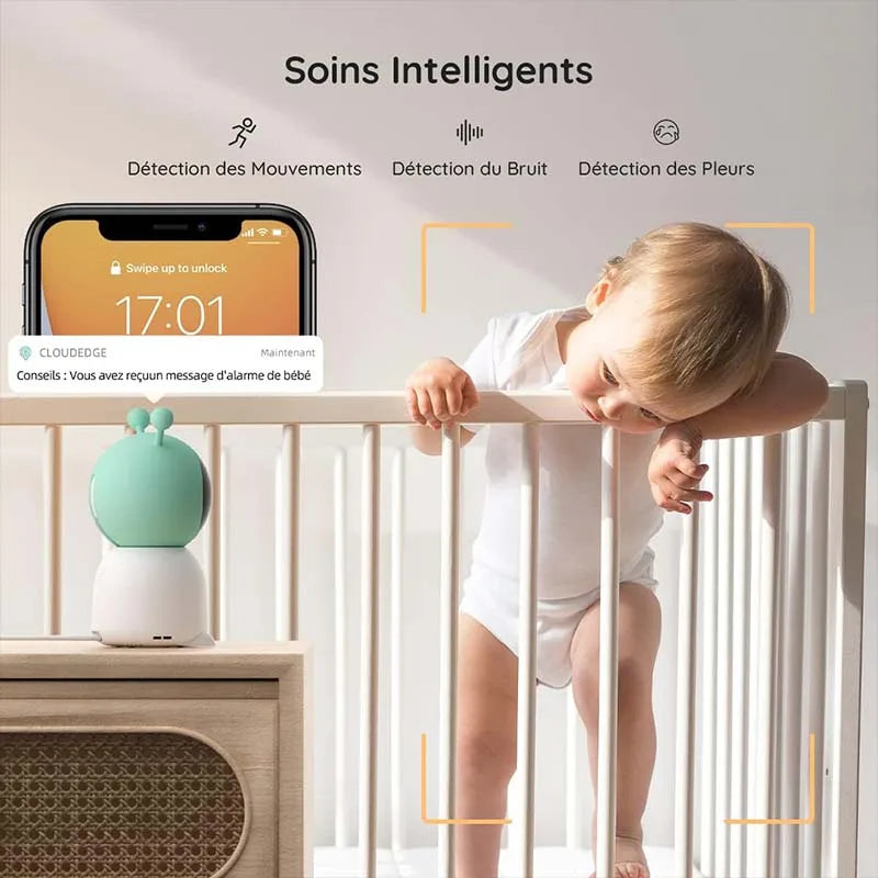 BOIFUN 2K 5" Baby Monitor Camera,  360° Rotation with Phone App, Colorful Night Lights,Motion Monitoring, Automatic Tracking