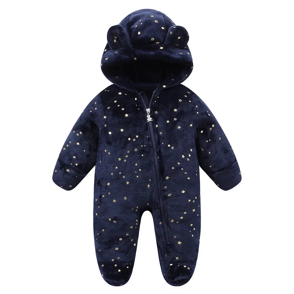 2025 Autumn Winter Newborn Toddler Overalls Plus Velvet Hooded Romper Jumpsuit for 0-1 Years Baby Girl/Boy